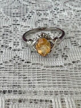 Sterling Silver Yellow Citrine-Color Oval Ring